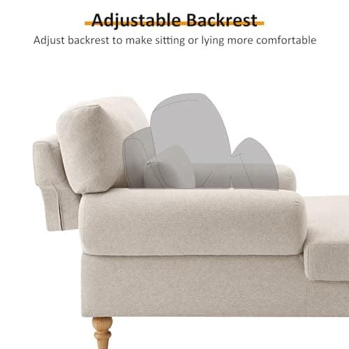 Condemo Modern Chaise Lounge Chair with Adjustable Backrest, Upholstered Indoor Leisure Sofa Recliner, Oversized Accent Chair Deep Seat Reading Armchair for Living Room, Bedroom, Office, Smoke White 5