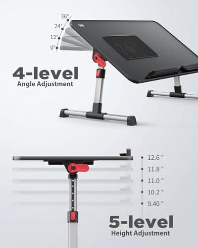 Laptop Desk for Bed with Cooling Fan, SAIJI Height & Angle Adjustable Laptop Stand for Bed, Lap Desk Tray Table, Lightweight Foldable Portable Computer Table for Couch Sofa Chair Floor Desk (Black) 5
