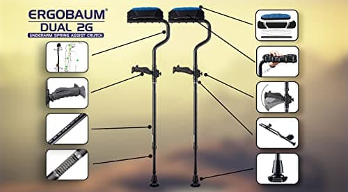 Ergobaum Dual Underarm Crutches for Adults (1 Pair-2 Units) NSN Military Certified, Triple Shock Absorption, Foldable, Adjustable 5'–6'6", Supports Up To 380 lbs | Ergonomic Padded Arm Support (Black) 7