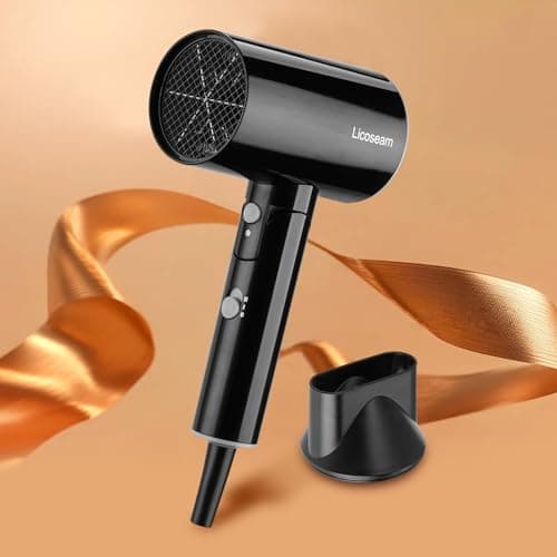 Licoseam Hair Dryer, 1600W Small Foldable Hair Blow Dryer, Fast Drying Compact Hair Dryer, Black 6
