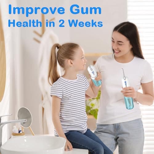 Water Dental Flosser for Teeth Cleaning and Flossing with Travel Size Case – Rechargeable Oral Irrigator, KOOVON Portable Water Flosser for Adults, IPX7 Waterproof, 5 Jet Tips & 4 Modes, Blue 9