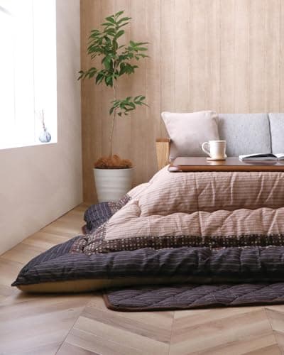 FULI Japanese Kotatsu Blanket, Warm Quilted Kotatsu Futon Comforter, 100% Cotton Top, Made in Japan, 81x81 in / 205x205 cm Square (Brown)