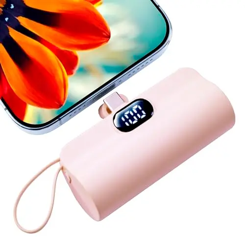 CooLuzer Mini Power Bank,Capsule Power Phone Charger 5500mAh,Portable Charger with Dual USB-C Ports for iPhone 17/16/15/15 plus/15 pro/15 pro Max/Android Phone/Samsung/Moto/LG etc (Pink)