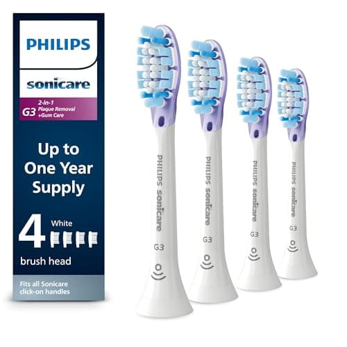 Philips Sonicare G3 Two-in-One - Genuine Replacement Electric Toothbrush Heads, White, 4 Pack One Year Supply, HX9054/65