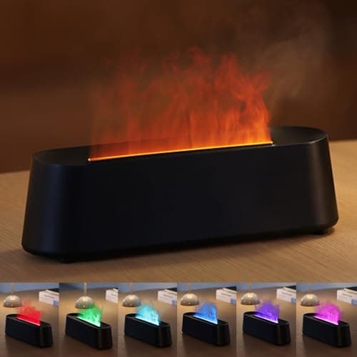 YALEDI Essential Oil Diffuser, Fireplace Flame Fire Oil Diffuser, 250ml Cool Mist Aromatherapy Humidifier, Scent Diffuser with 7 Colors Light, Remote Control, Timer & Auto-Off for Home, Room (Black)