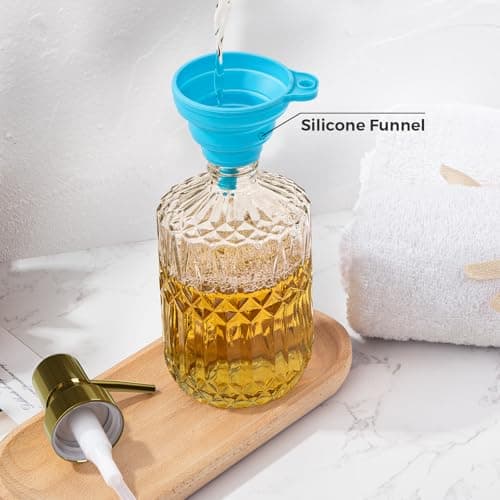 MAISONPEX 3 Pcs Glass Soap Dispenser Set, 12 Oz Glass Lotion Soap Bottle with Plastic Pump and Silicone Funnel, Lotion Dispensers for Kitchen, Bathroom 5