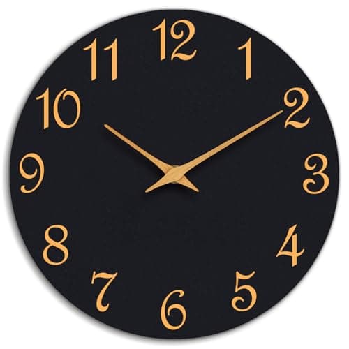 Roymnie Wall Clock, 8 Inch Modern Wall Clocks Battery Operated, Small Silent Non Ticking Clock Decorative for Kitchen, Bathroom, Bedroom, Desk, Bookshelf (Black Gold)