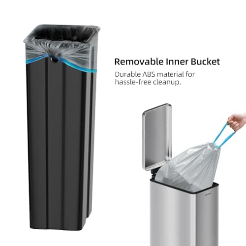 SolaceCove 8 gallon/30L Slim Stainless Steel Garbage Can with Soft Close lid for Small Spaces，Pedal Fingerprint Proof Trash Bin with Removable Inner Bucket for Kitchen 6