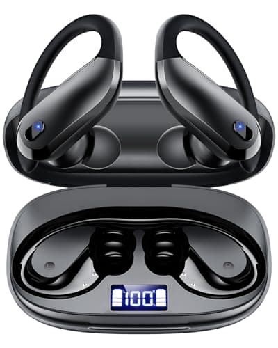 Wireless Earbuds Bluetooth 5.3 Sport Headphones with Earhooks,IPX7 Waterproof Earphones,48H Playtime Earbuds,Lightweight 7.8g,Noise Cancelling Mic Bluetooth Headphones for Running & Workout-Black