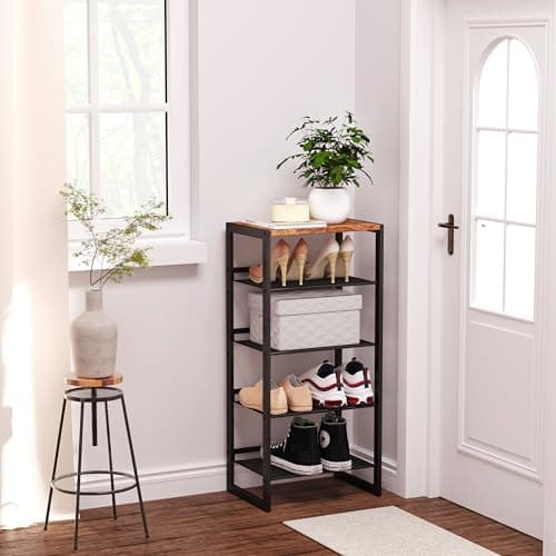CHEMPFR Narrow 5-Tier Shoe Rack, Slim Space-Saving Shelf with Decorative Wood Top & Steel Mesh, Entryway/Closet/Dorm Organizer, 16.5x11.8x36 Inches 6