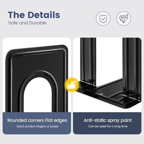 HappyHapi Book Ends, Non-Skid Metal Bookend Supports for Shelves, Heavy Duty Book End, Office Book Stopper, 6 x 5 x 6 Inches, 14 Pieces / 7 Pairs (Black) 5