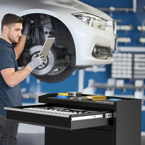 CMFYDAILY 5-Drawers Black Tool Chest, 2-in-1 Mechanic Rolling Tool Box Removable Lockable Tool Storage Cabinet, Metal Tool Cart with Drawers and Wheels for Garage, Workshop 6