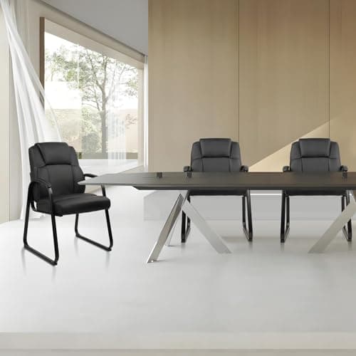 CLATINA Leather Guest Chair with Padded Arm Rest for Reception Meeting Conference and Waiting Room Side Office Home Black with Sled Base 1 Pack 8