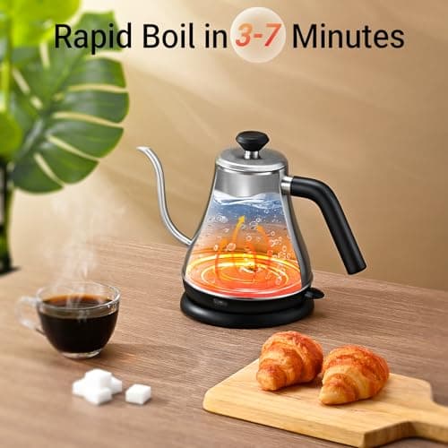 Mecity Electric Kettle Gooseneck Water Kettle Stainless Steel Tea Kettle Water Boiler Fast Heating, Auto Shut Off, 27 fl oz, 1000W, Stainless Steel 7