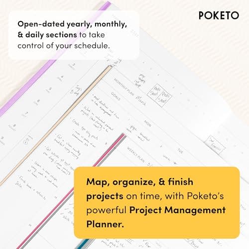 POKETO – Hardcover Project Planner - 11.9" x 8.4" - Undated - Weekly, Monthly & Yearly Notebook - Daily Planner - Note Taking - Eco-Friendly Journal - Home, School & Office Supplies - Clay 2