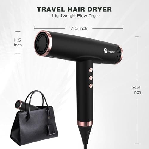 slopehill Professional Ionic Hair Dryer with Diffuser - Lightweight, Compact, Powerful & Fast Salon Blow Dryer with High Speed Brushless Motor for Travel, Women & Men Ceramic, Black LH1003 6