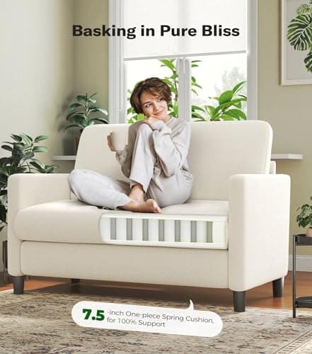 Welzona Loveseat Sofa, 51" Love Seat, Comfy Teddy Small Loveseat for Small Spaces, Tool-Free Setup Sofa Couch for Bedroom, All-Wood Couches for Living Room, No Pillow Included, Beige 8