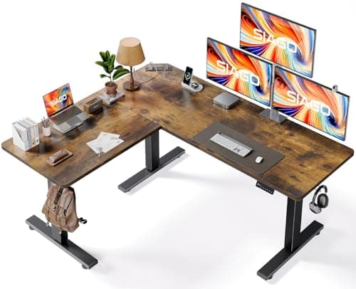 SIAGO L-Shaped Standing Desk - 63 x 55 Inch Adjustable Corner Standing Desk with Charging Station - L Shape Sit Stand Table with Memory Controller, Splice Board for Home Office