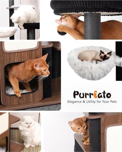 Purrlato 63" Modern Cat Tree Tower for Indoor Cats, Heavy Duty Cat Trees for Large Cat, Adult Maine Coon Cat Tree Tower with Scratching Post, Extra Large Top Perch, Cat Condos, Jet Black 7