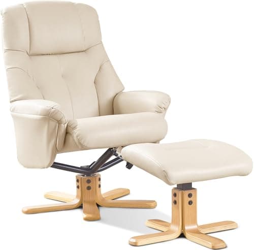 Swivel Recliner Chair with Ottoman, Recliners on Clearance, Stylish Faux Leather Recliner Chairs for Adults, 360° Swivel Reclining Chair for Living Room, Study, RV Recliners, Cream