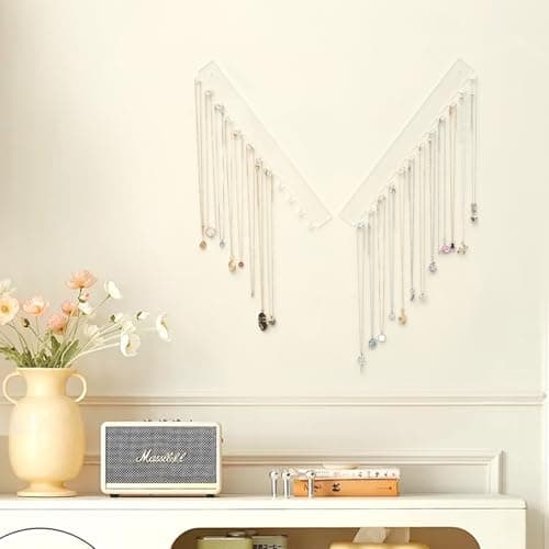 milylove Acrylic Necklace Holder 2 Pack Wall Mounted Necklace Organizer Hanging Jewelry Organizer with 12 Hooks for Necklaces, Bracelets, Rings and Bangles Display 6