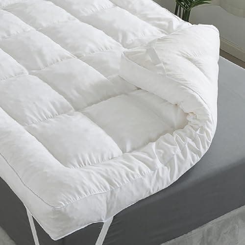 WhatsBedding 5 Inch Memory Foam Mattress Topper Queen Size, 100% Cotton Cover Breathable Fluffy Shredded Memory Foam Filled Pillow Top, Anti-Slip Bottom, 4 Anchor Elastic Bands, 80x60x5 Inch, White 7