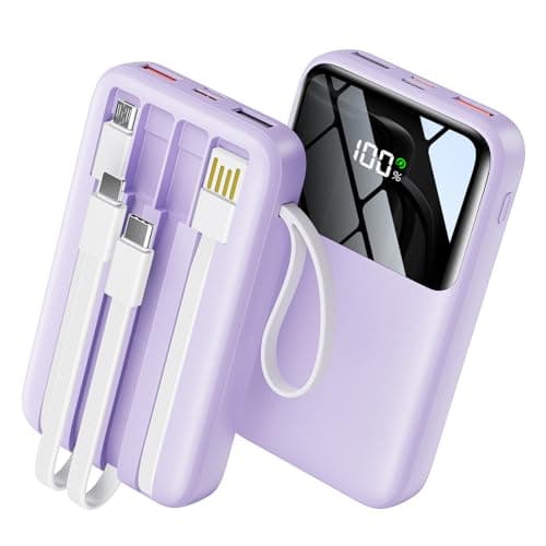 Portable Charger with Built in Cable, 15000mAh Power Bank, 22.5W Fast Charging, 6 Outputs, Slim Travel Essential Battery Pack with LED Display, Compatible with iPhone 16/15/14/13, Samsung, iPad, etc