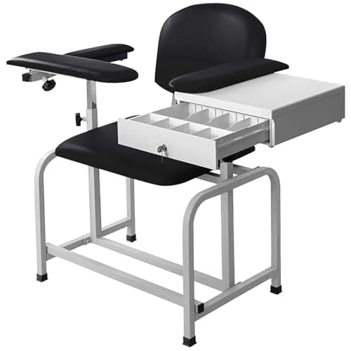 Helsevesen Large Padded Phlebotomy Chair with Large Drawer and Divider, Bariatric Lab Blood Drawing Chair for Hospital, Lab Draw Chair and Medical Facilities, Black