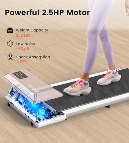 DeerRun Under Desk Walking Pad Treadmill with 6% Manual Incline, 0.6-3.8 MPH Walking Speed, 2.5 HP, 300 lb Capacity, App & Remote Control, for Home Office & Small Spaces 6