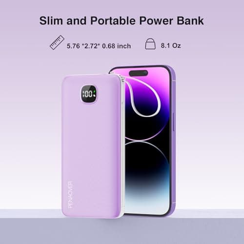 penaover Portable Charger with Built-in Cables&AC Wall Plug,Slim 10000mAh 22.5W Fast Charging Power Bank,5 Output 2 Input USB-C External Battery Pack Compatible with iPhones,Samsung,Android, etc 6