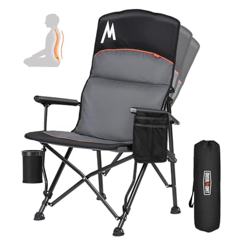 Overmont Camping Chair with Lumbar Support for Adults - Oversized with High Back Supports 450 LBS - Heavy Duty Folding Chair Portable for Outdoor Lawn Patio Balcony with Patent No.: US D1.028.543 S