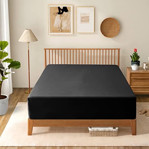 Manyshofu King Extra Deep Pocket Fitted Sheet Only - 1800 Thread Count Hotel Deep Fitted Sheet Up to 24 Inches Mattress, Charcoal Black Bottom Sheet 18-24 Inch Microfiber Deep King Mattress Sheet 5