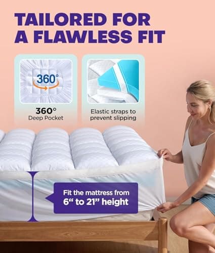 Dual Layer 4 Inch Memory Foam Mattress Topper for Pressure Relief with 4X Support, 2" Pillow Top Queen Mattress Topper 50% Viscose Made from Bamboo Plus 2" Cooling Gel Memory Foam (King) 6