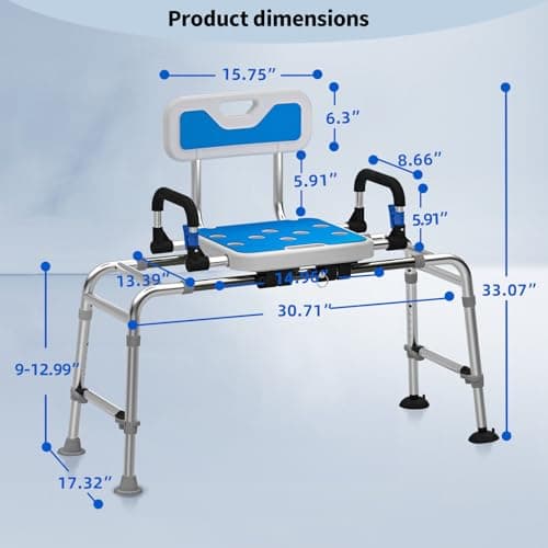Tub Transfer Bench and Shower Chair with Non Slip Aluminum Body, FSA Eligible, Adjustable Seat Height and Cut Out Access, Holds Weight up to 500 Lbs 9