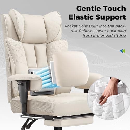 GTPLAYER Big and Tall Office Chair 400LBS Wide Ergonomic Gaming Chair with Deluxe Embossing Designed Leather with Foot Rest,150°Reclining Adjustable Soft Armrests Pocket Spring Back Support and Pillow 6