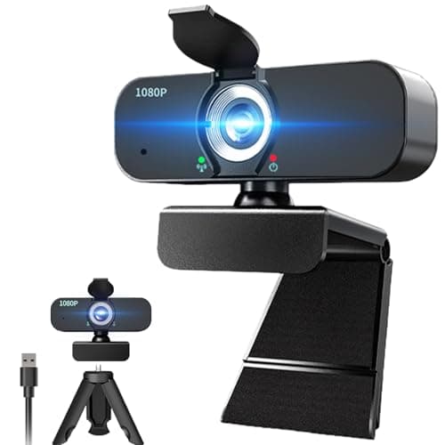 Lusinx 1080P Webcam for Computer/Laptop/Desktop/PC, External Camera with Microphone, USB Plug&Play, Auto Low Light Correction, Privacy Cover, Tripod, Wide Angle for Meeting/Online Video/Zoom