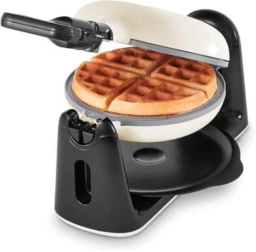 Dash Flip Belgian Waffle Maker - For Thick, Fluffy Single-Serve Waffles - Features Ceramic Nonstick Plates and Easy Flip Design - Cream