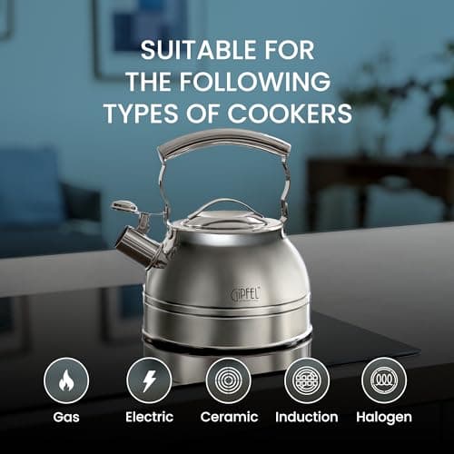 GIPFEL INTERNATIONAL Whistling Tea Kettle Stovetop - Food Grade Stainless Steel Teapot for Stove Top with Ergonomic Handle for Gas, Induction, Electric Stovetops 2.3 Quart 7