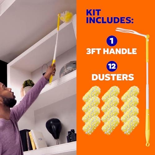 Swiffer Duster Kit with 3 ft Extendable Handle, Heavy Duty Dusting Starter Kit with 12 Refills, for Ceiling Fans, Vents and Hard to Reach Places 11