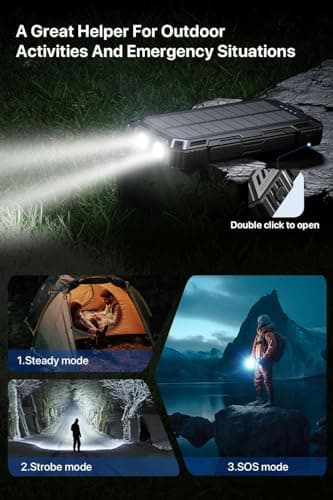 jskei Power Bank 49800mAh Solar Portable Charger Wireless Charging USB-C 15W Fast Charging with 4 Built-in Cables LED Flashlight Battery Pack Compatible with iPhone, iPad, Perfect for Camping,Hiking 6