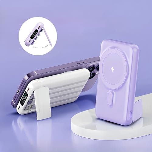 RCHL for Magsafe Portable Charger, 10,000mAh Magnetic Power Bank Built in 4 Cables LED Display and Stand, 22.5W PD Fast Charging Wireless Battery Pack for iPhone 17/16/15/14/13 for Samsung Google