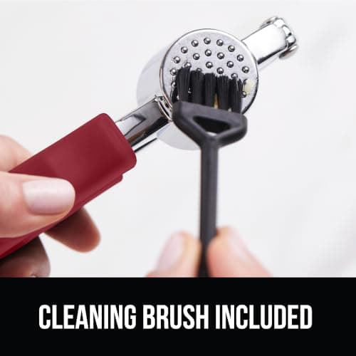 GORILLA GRIP Garlic Press and Peel Set, Heavy Duty Mincer Tool, Large Ergonomic Handle, Easily Mince and Crush Garlics, Ginger, Nuts, Seeds, Peeler Included, Peeling Cloves, Kitchen Gadgets, Red 8