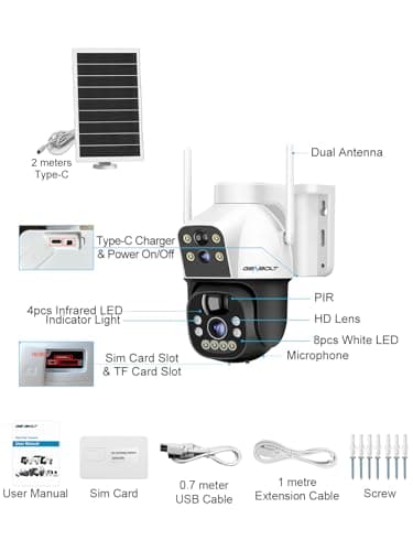 GENBOLT 3G/4G LTE Cellular Solar Security Camera Outdoor Wireless, 8W 15600mAh Battery Operated Surveillance IP Camera No WiFi, Dual Lens Spotlight CCTV System with SIM Card 9