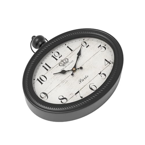 Ddysins Retro Oval Wall Clock. Black Vintage Antique Style. Battery Operated Decor Wall Clocks for Farmhouse, Living Room,Kitchen,Bedroom,Bathroom (10.5" H x 11.3" W) 8