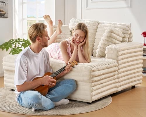 VanAcc 58 Inch Chaise Lounge Indoor, Upholstered Sofa Bed with Throw Pillows and Armrests, Sleeper Chair- Plush Chair Bed for Living Room, Off-White 8