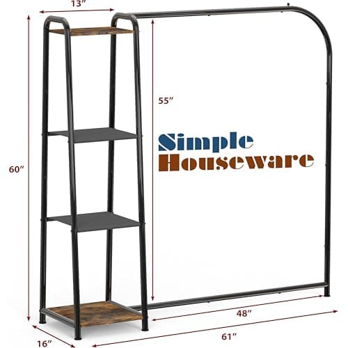 Simple Houseware Heavy Duty Clothing Garment Rack with 4 Shelves, Portable Closet Organizer for Hanging Clothes, Black 8