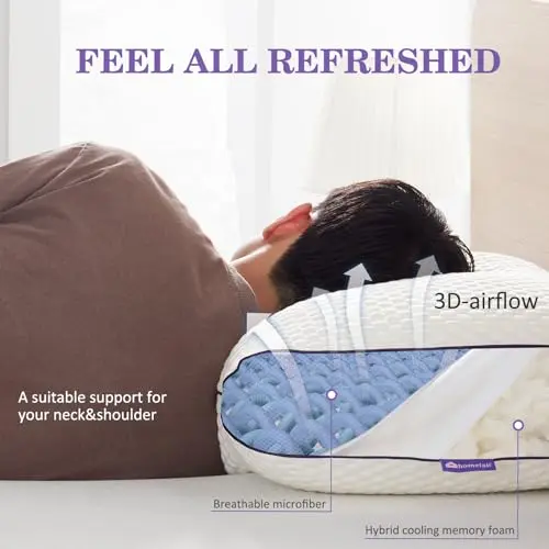 HOMELAB Adjustable Shredded Memory Foam Pillow Queen Size, Cooling Bed Pillow for Sleeping with Removable Cover, Medium Pillow for Side Stomach & Back Sleepers, 1 Pack 20"x28" 9