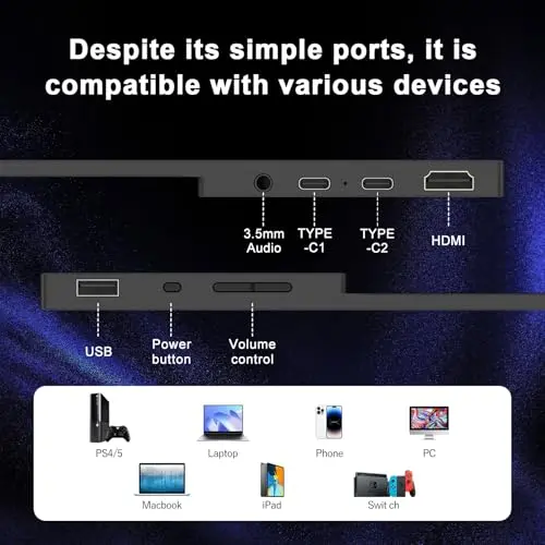 Portable Monitor for Laptop, 10.5" Screen Extender 1920x1280P IPS Travel Monitor 3:2, 500nits, 2000:1, w/45° Adjustable Stand, Standard HDMI USB-C Computer Display for Laptop PC Phone Mac PS4 Xbox 7