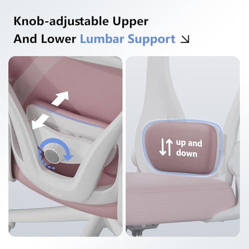 SeekFancy Ergonomic Office Chair M903, Computer Desk Chair with Wheels, High Back Mesh Office Chair with Adjustable Lumbar Support, Headrest, Flip-Up Armrests, Pink 5