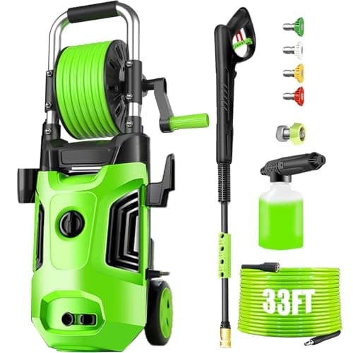 Commowner Pressure Washer 4800 PSI Power Washers Powered with 33ft Pressure Hose, 4 Nozzle and Foam Cannon, Powerwashers for Home, Cars, Patio, Green
